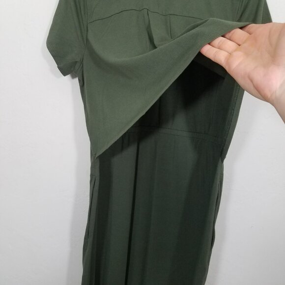 J. Jill  Short Sleeve Button Up Dress with Pockets Green Stretch Size M - Picture 5 of 6